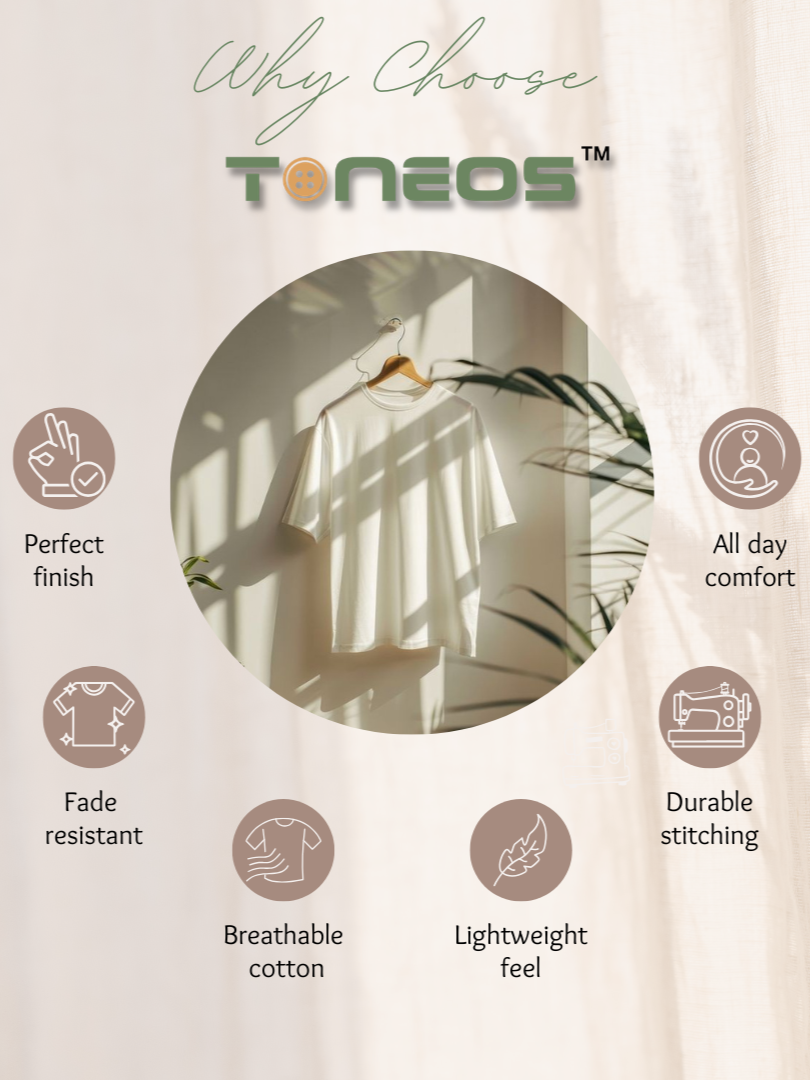 Promotional graphic for Toneos with text and icons about product features.